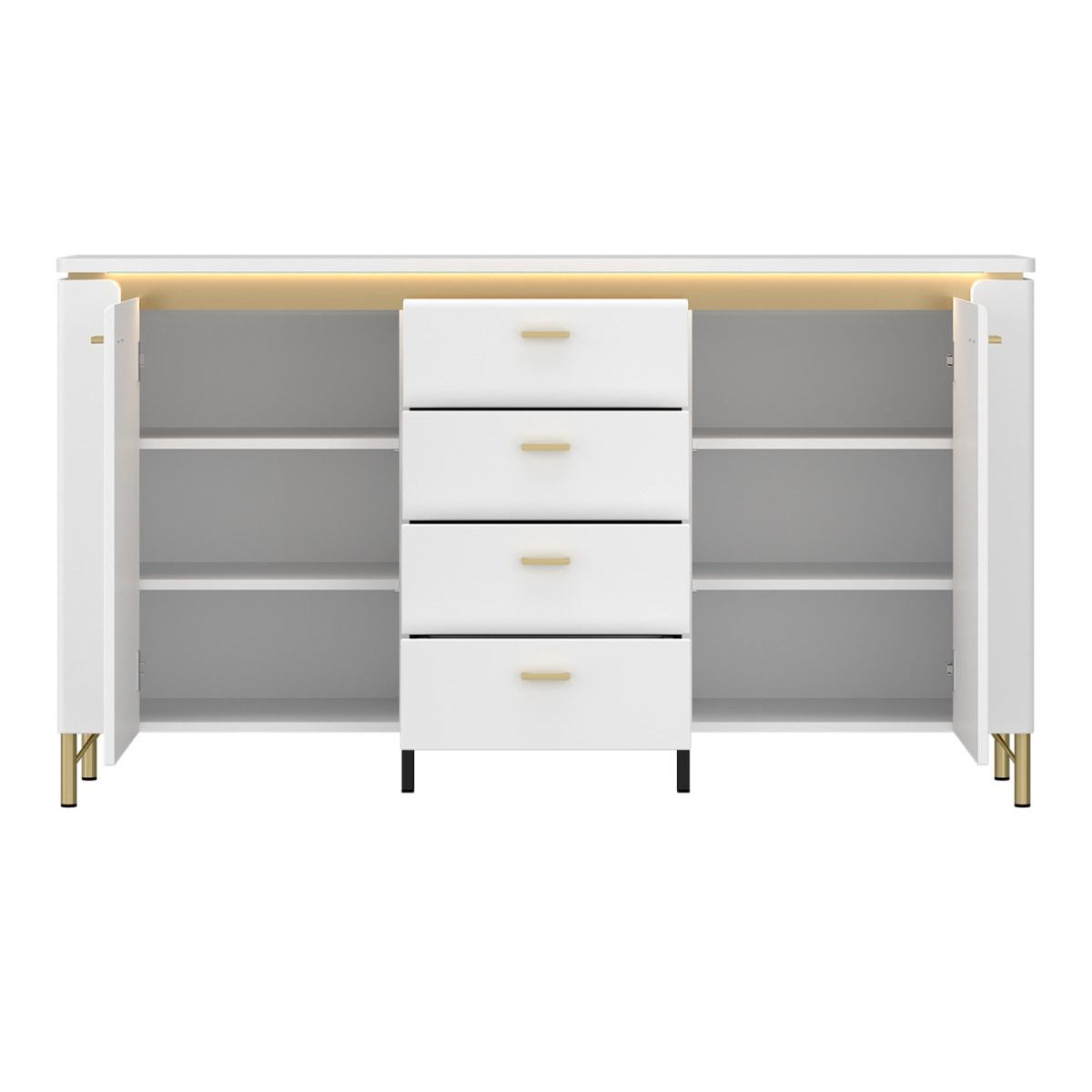 High Gloss Sideboard With 2 Doors 4 Drawers And LED Lights - Lazio