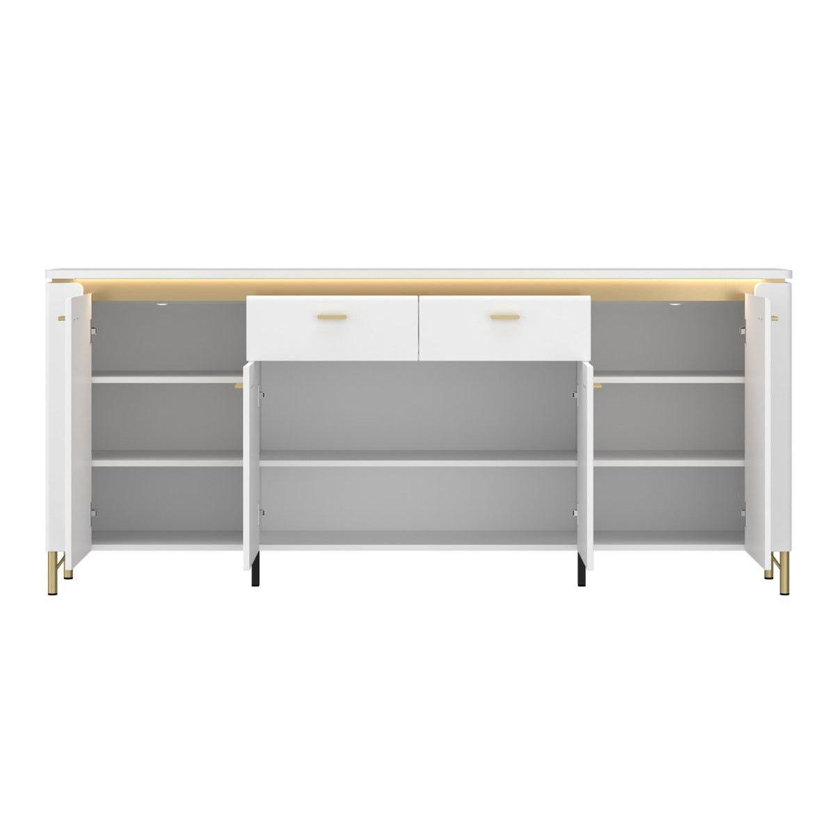 High Gloss Sideboard With 4 Doors 2 Drawers And LED Lights - Lazio