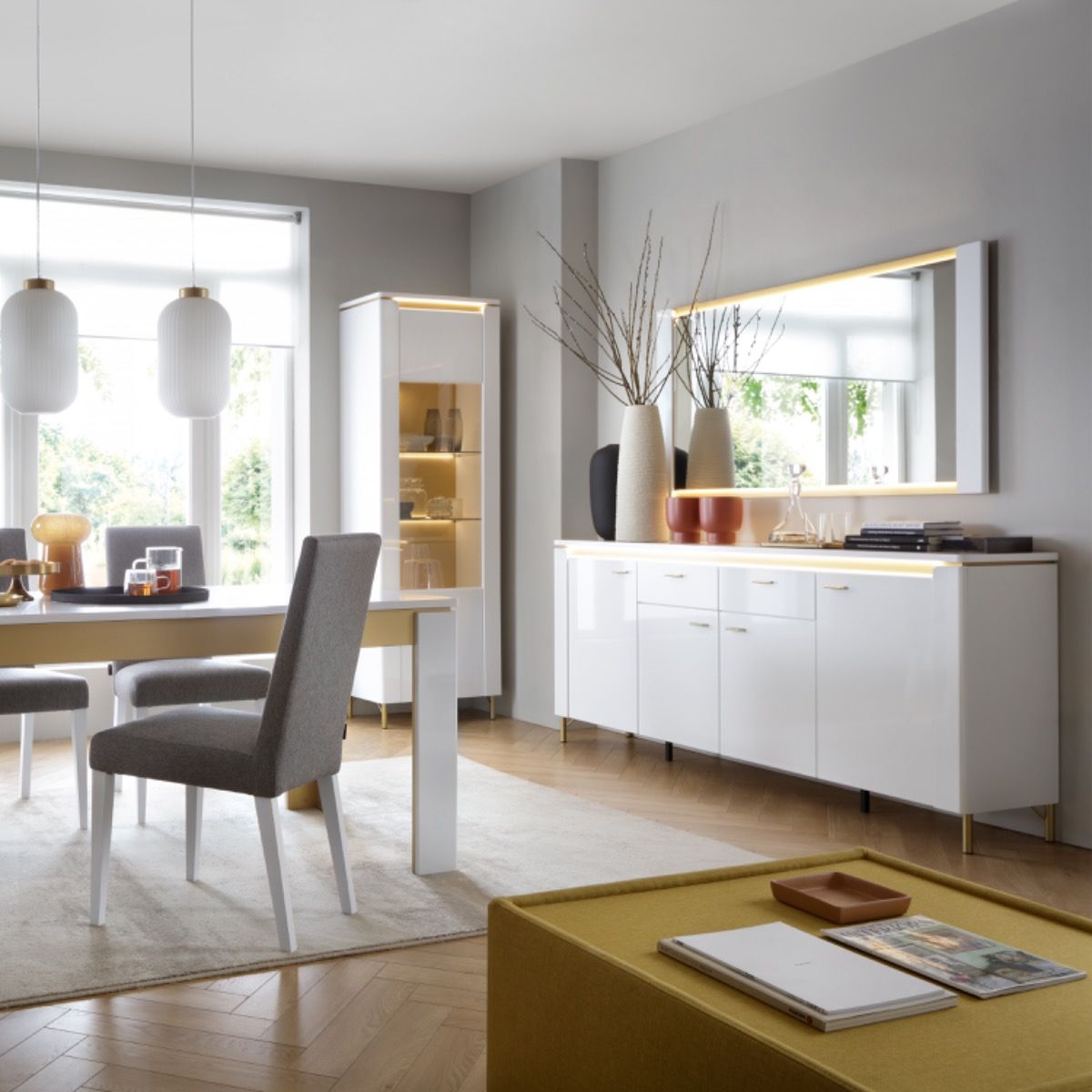 High Gloss Sideboard With 4 Doors 2 Drawers And LED Lights - Lazio