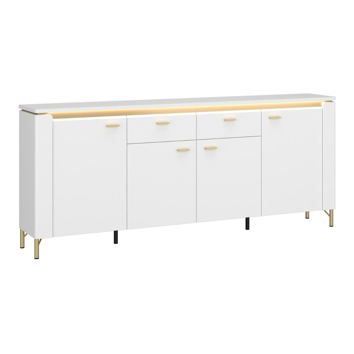 High Gloss Sideboard With 4 Doors 2 Drawers And LED Lights - Lazio