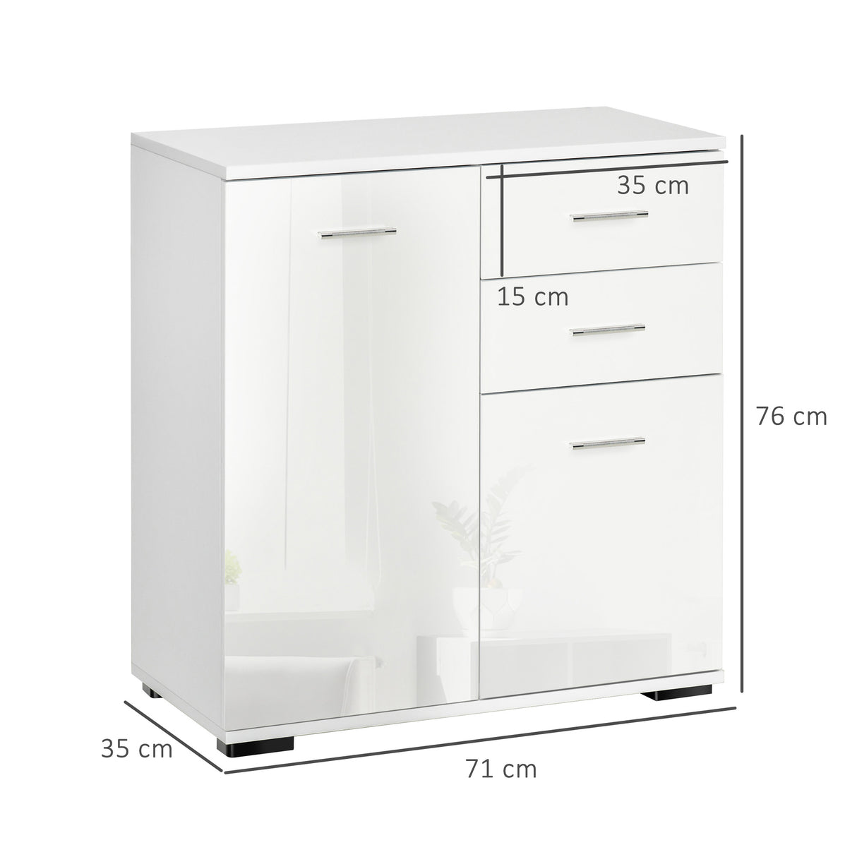 High Gloss Sideboard 71cm Wide With 2 Doors And 2 Drawers - Velmora