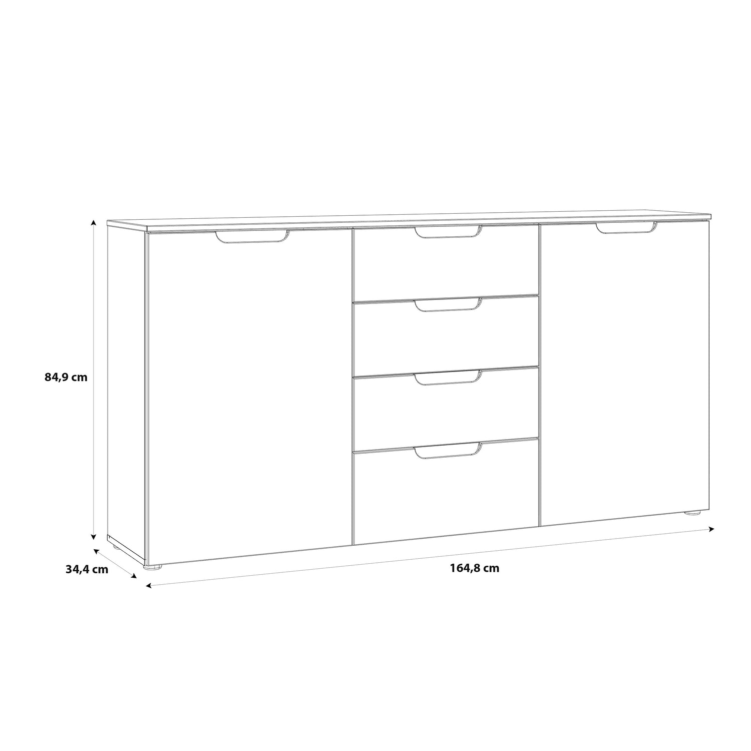 High Gloss Sideboard Wide 2 Doors And 4 Drawers - Sienna