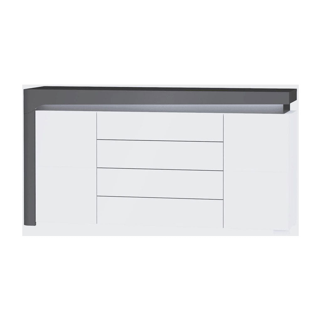 High Gloss Sideboard With 2 Doors 4 Drawers And LED Lights - Ashburn
