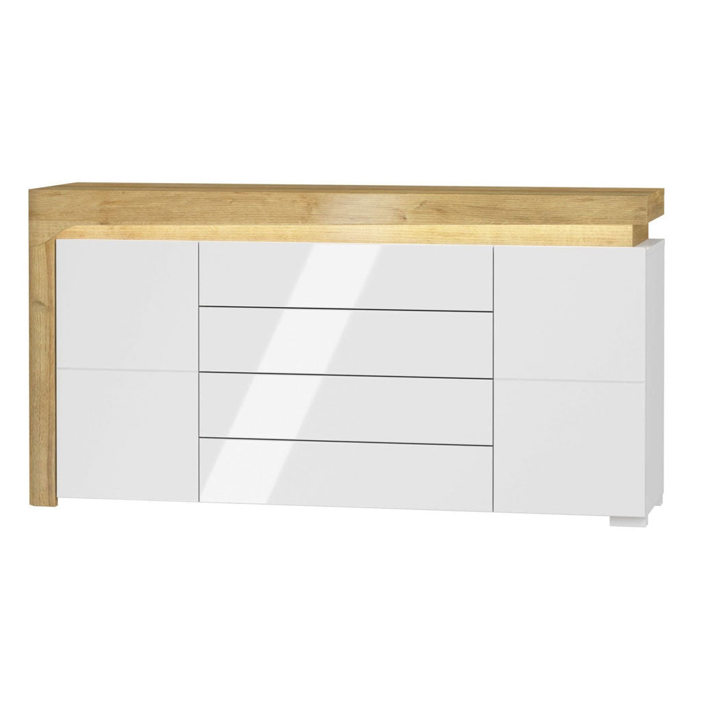 High Gloss Sideboard With 2 Doors 4 Drawers And LED Lights - Cedar