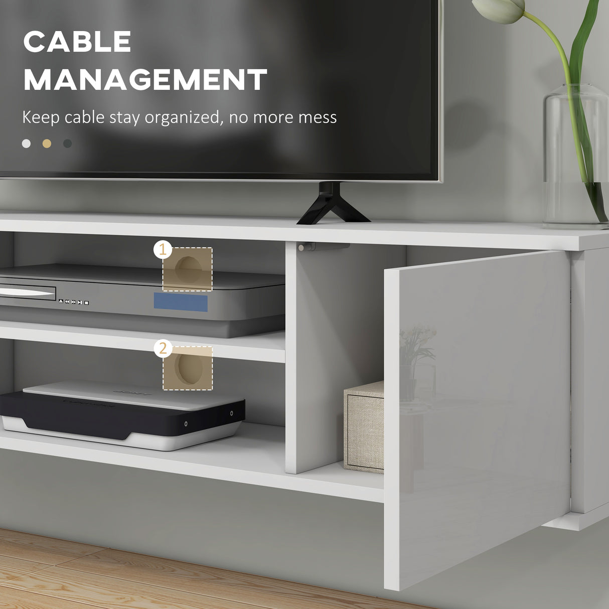 High Gloss TV Stand 140cm Wide Wall Mounted With 2 Doors - Velmora