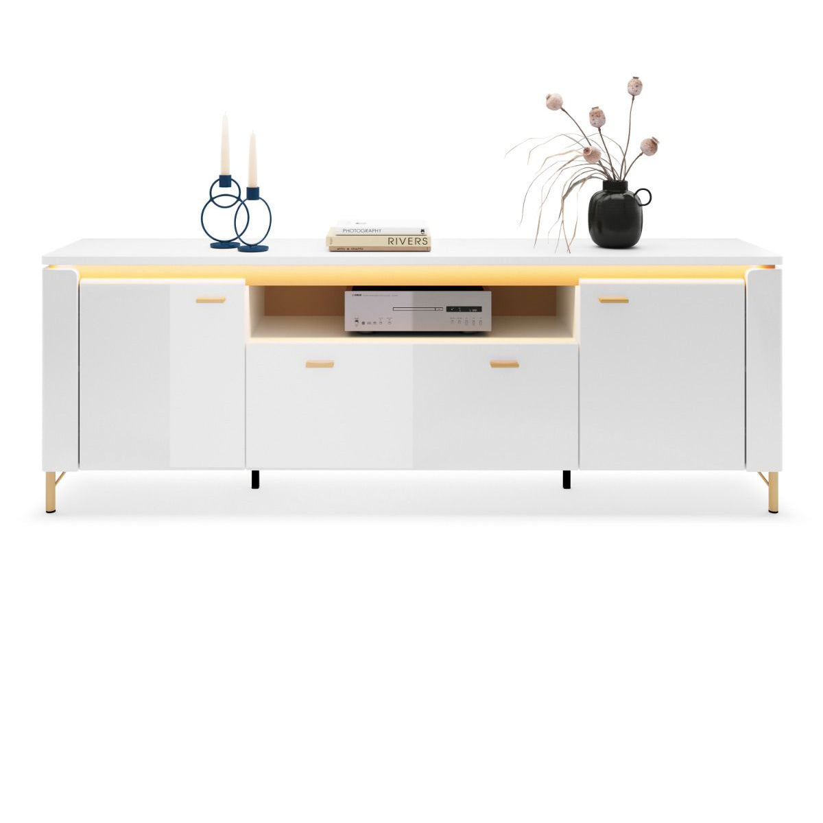 High Gloss TV Stand With 2 Doors 1 Drawer And LED Lights - Lazio