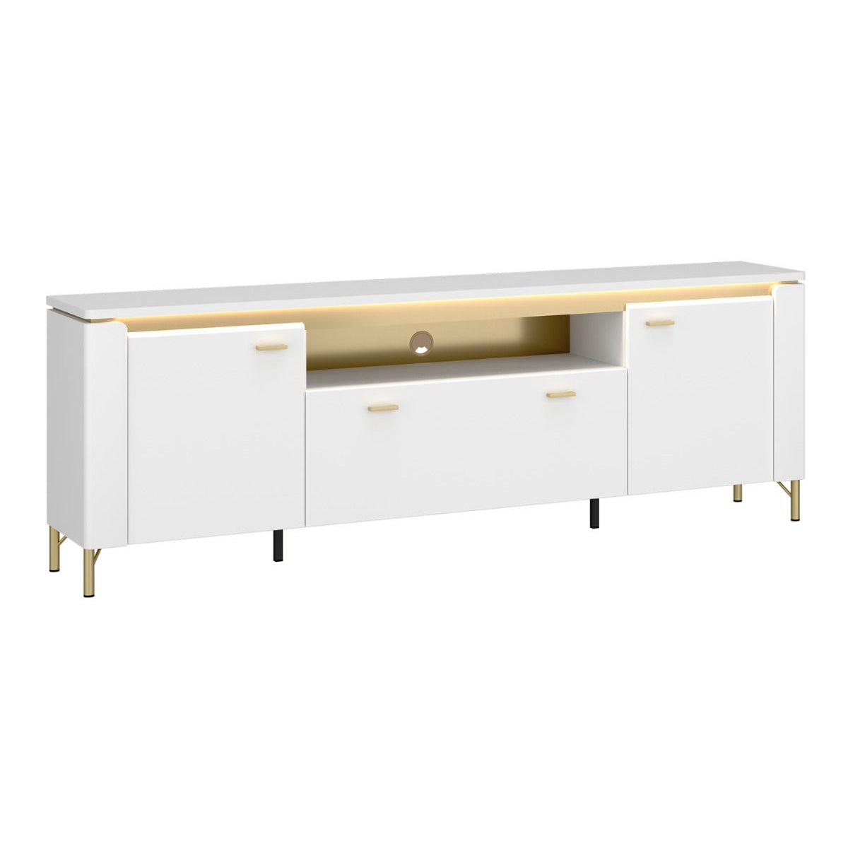 High Gloss TV Stand With 2 Doors 1 Drawer And LED Lights - Lazio