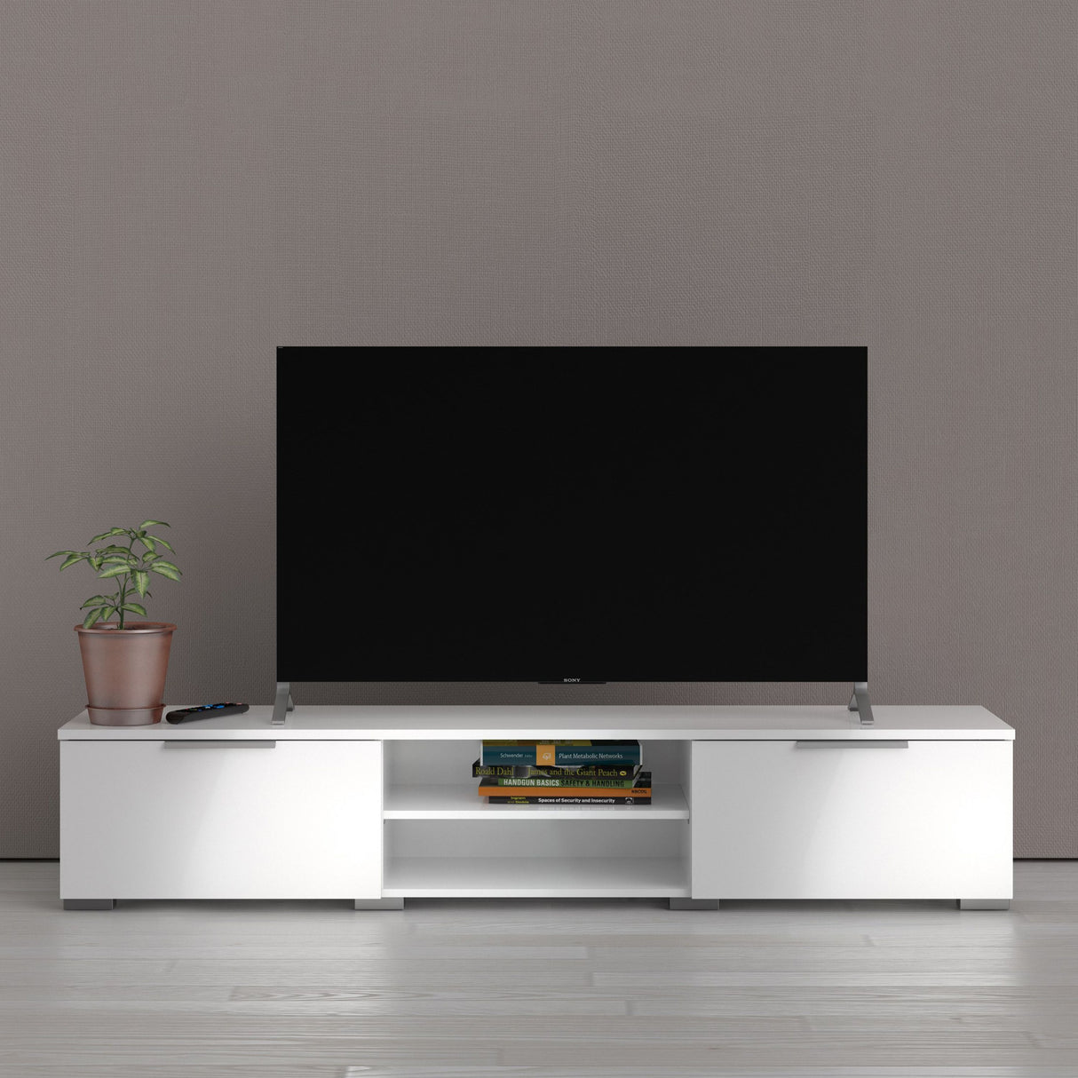 High Gloss TV Stand With 2 Drawers And 2 Shelves - Match