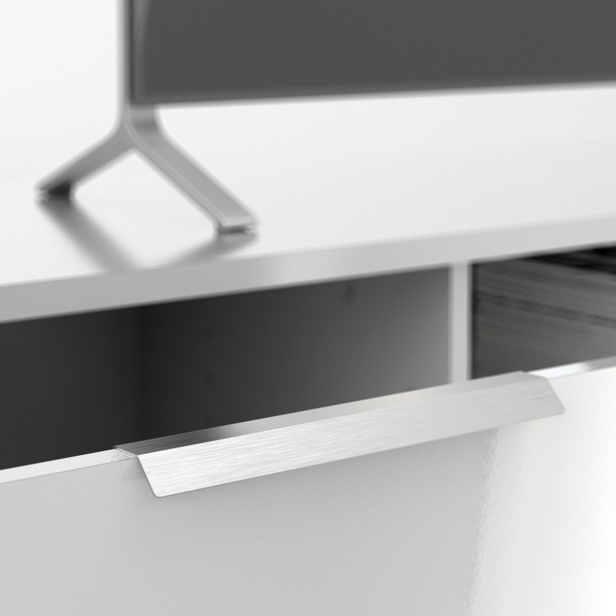 High Gloss TV Stand With 2 Drawers And 2 Shelves - Match