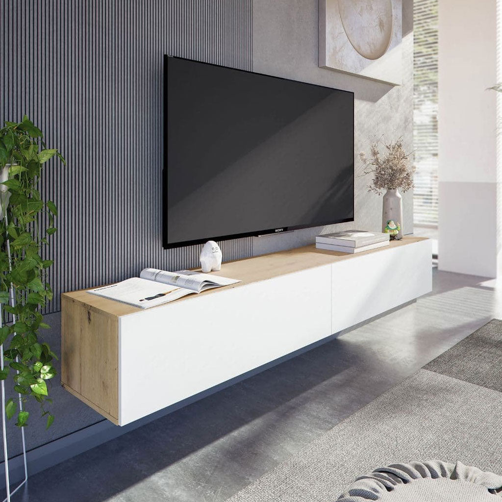 High Gloss TV Stand Wall Mounted With 2 Doors - Revere