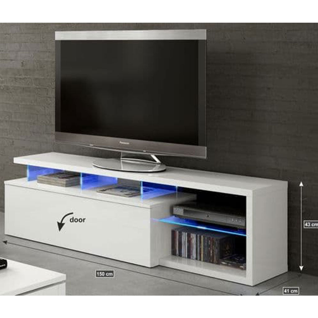 High Gloss TV Stand With 1 Flap Door And LED Lights - Lamar