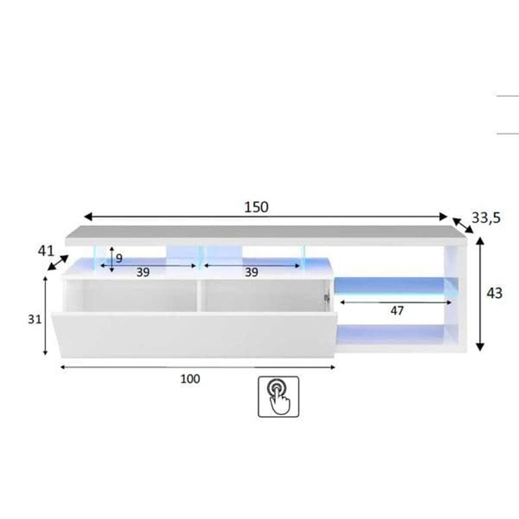 High Gloss TV Stand With 1 Flap Door And LED Lights - Lamar