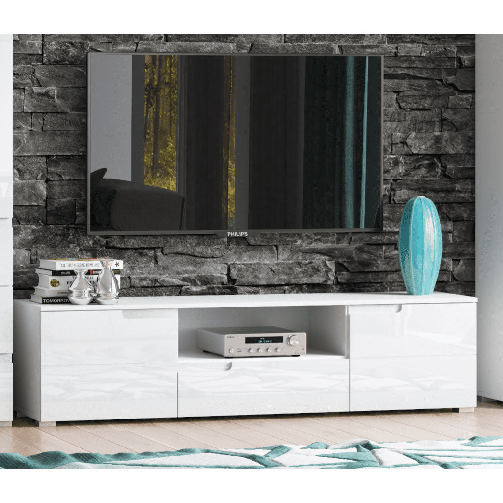 High Gloss TV Stand With 2 Doors And 1 Drawer - Salina