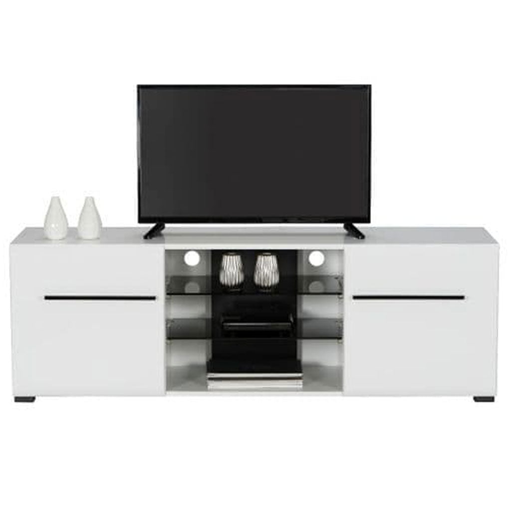 High Gloss TV Stand With 2 Doors And 2 Glass Shelves - Truro
