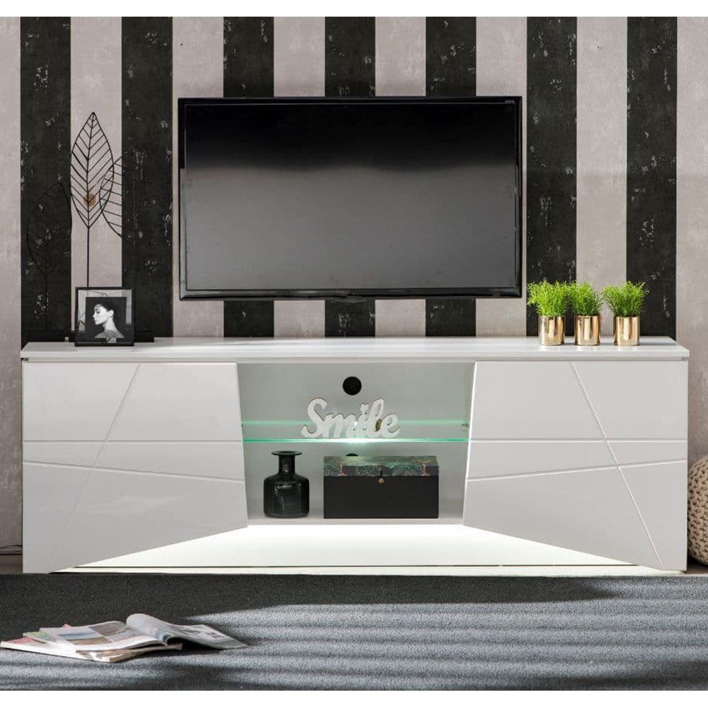 High Gloss TV Stand With 2 Doors And LED Lights - Carterville