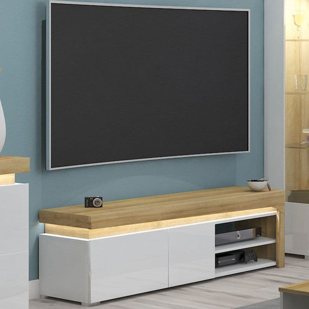 High Gloss TV Stand With 2 Doors And LED Lights - Cedar