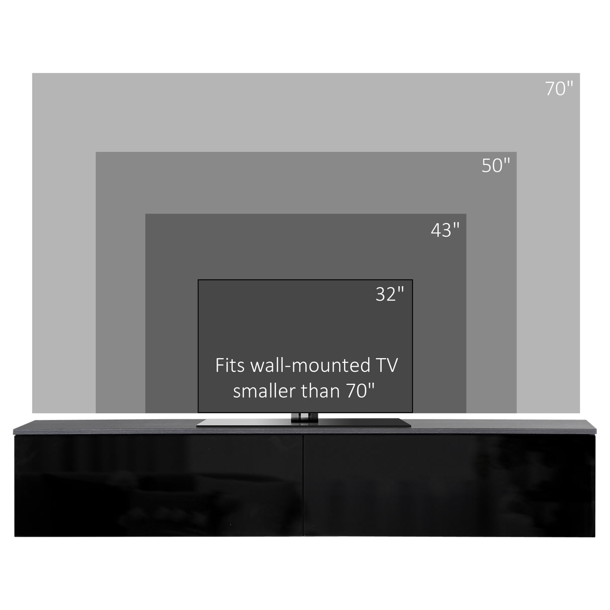 High Gloss Wall Mounted Floating TV Stand 160cm Wide With Flip Up Door - Velmora