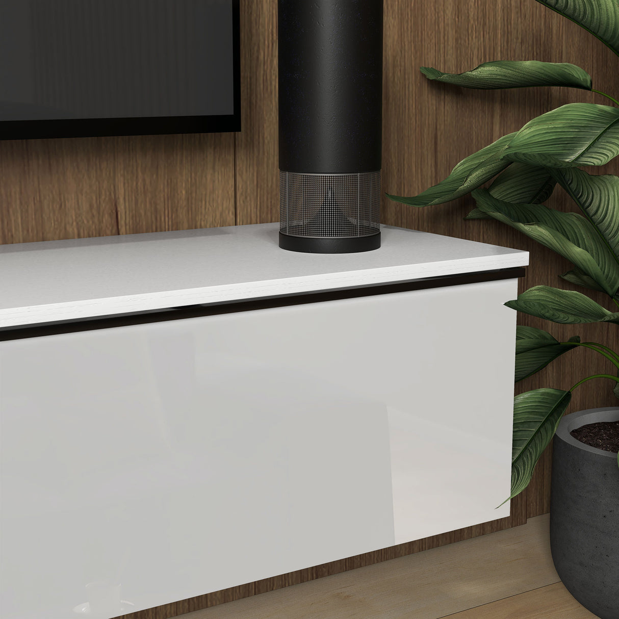 High Gloss Wall Mounted Floating TV Stand 160cm Wide With Flip Up Door - Velmora