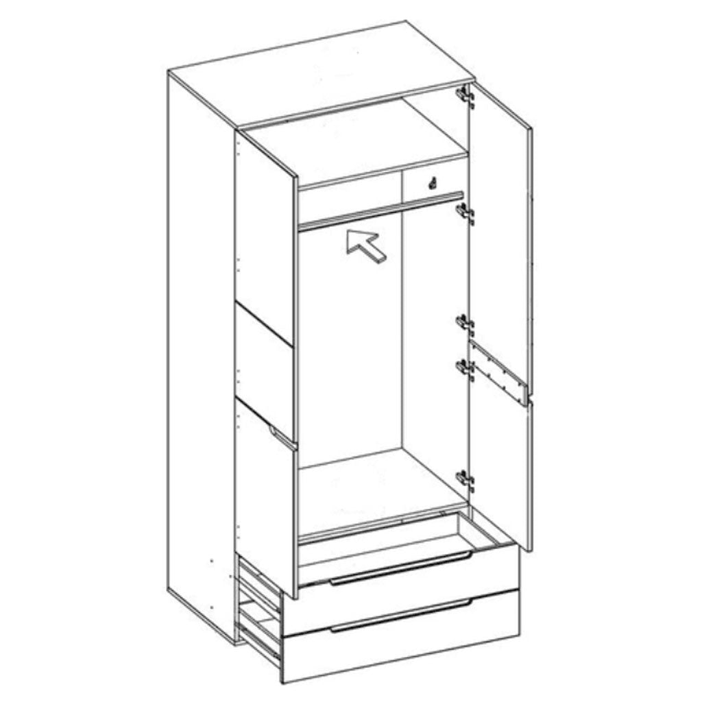 High Gloss Wardrobe With 2 Doors And 2 Drawers - Salina