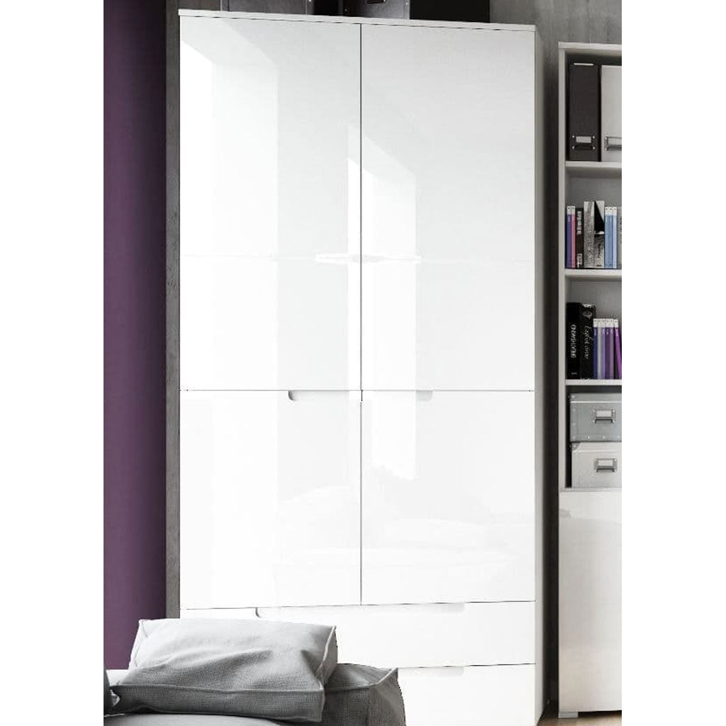 High Gloss Wardrobe With 2 Doors And 2 Drawers - Salina