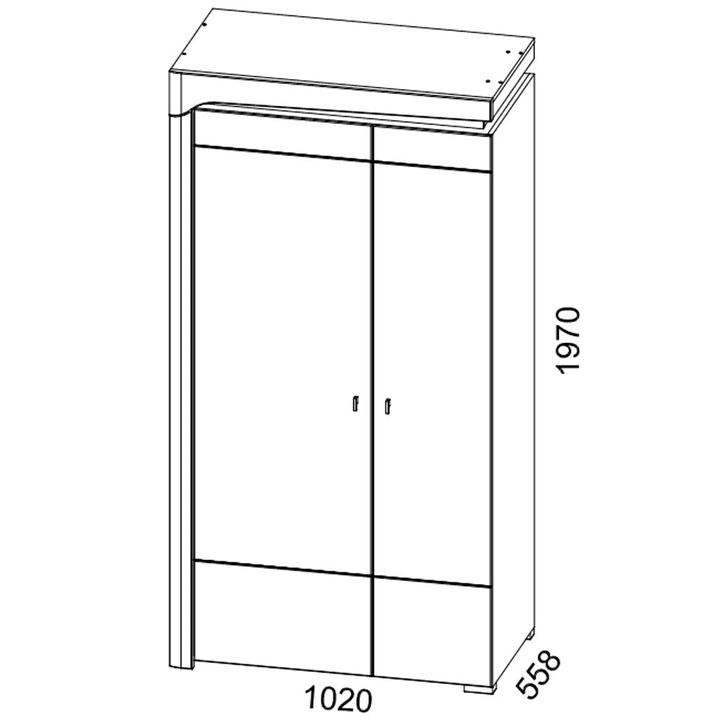 High Gloss Wardrobe With 2 Doors And LED Lights - Ashburn