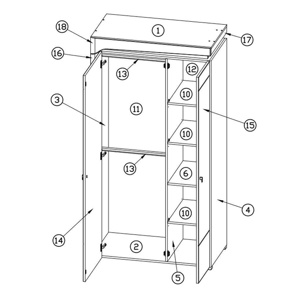 High Gloss Wardrobe With 2 Doors And LED Lights - Ashburn