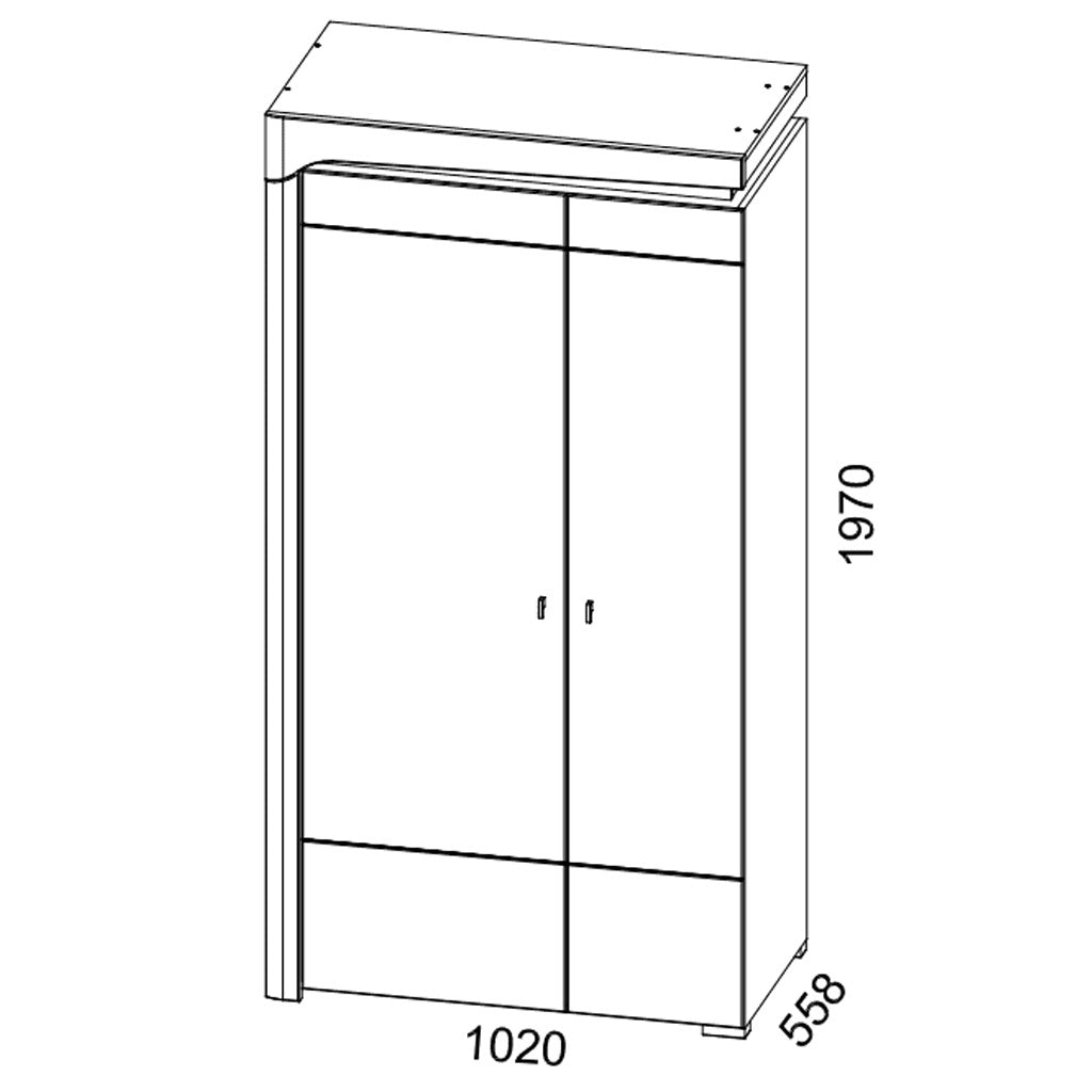 High Gloss Wardrobe With 2 Doors And LED Lights - Cedar