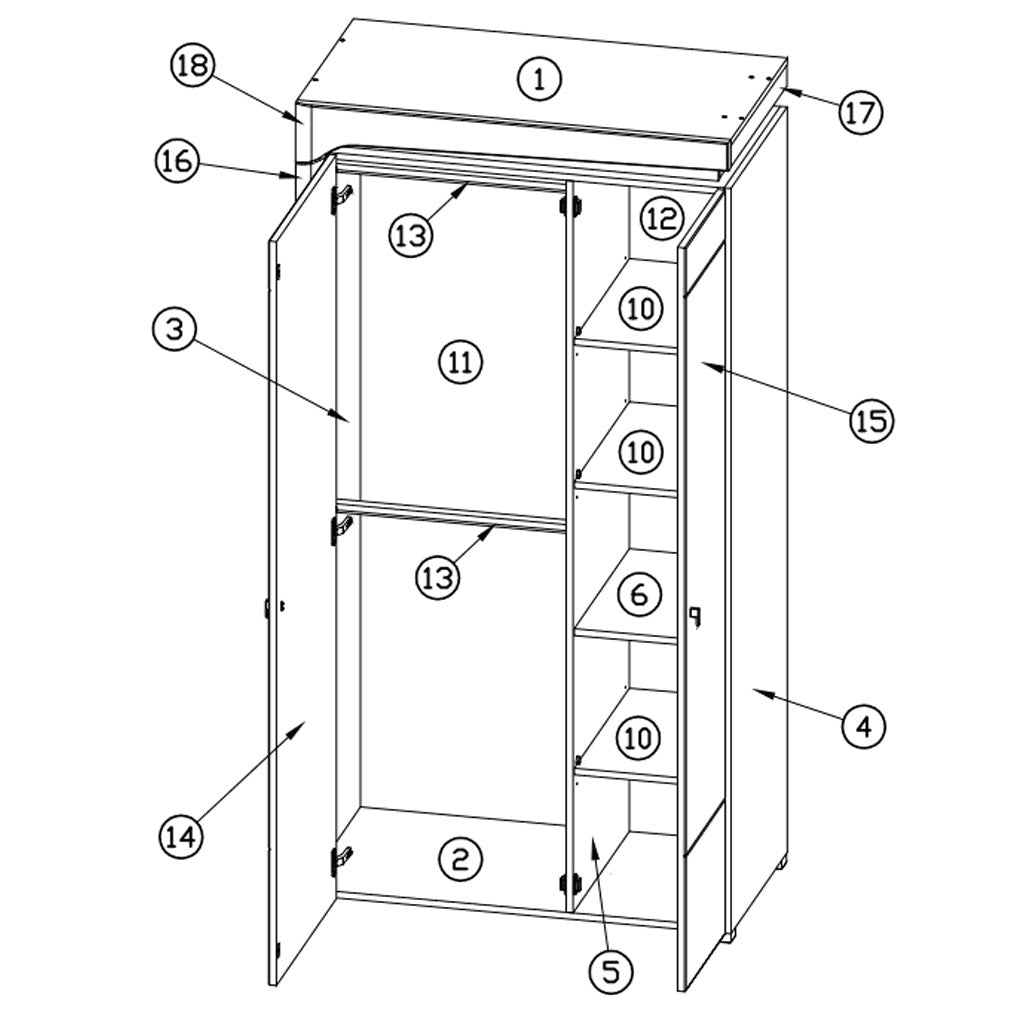 High Gloss Wardrobe With 2 Doors And LED Lights - Cedar