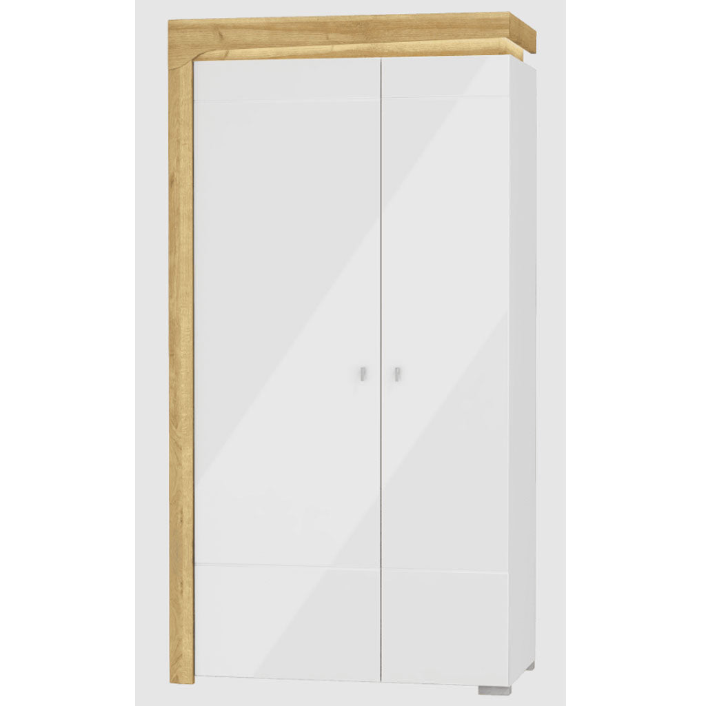 High Gloss Wardrobe With 2 Doors And LED Lights - Cedar