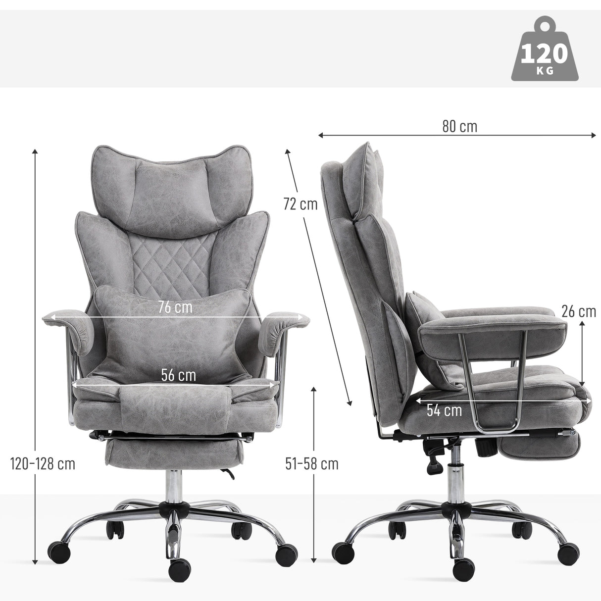 Leathaire Fabric Home And Office Chair 76cm Wide With Lumbar Support Pillow - Velmora