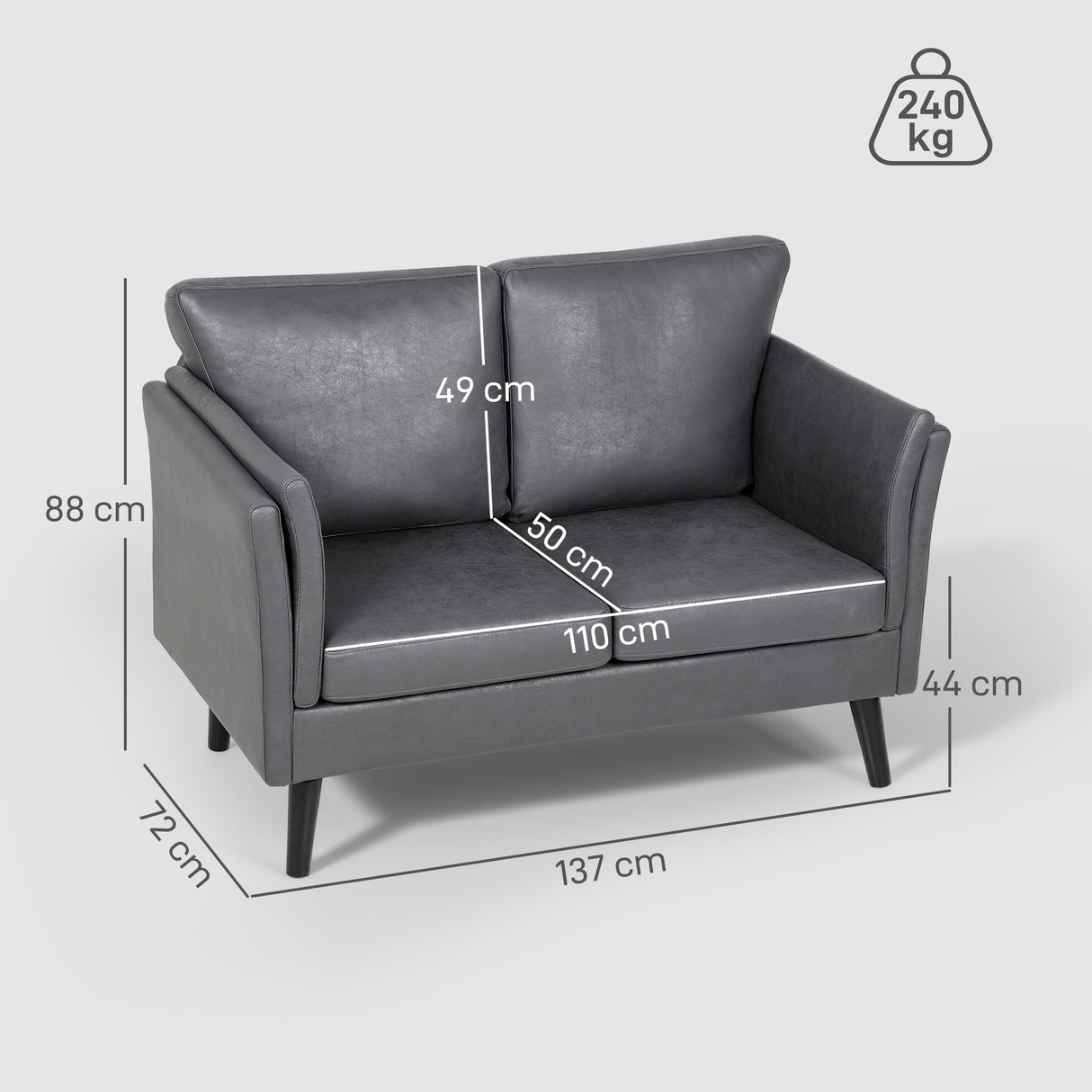 Leathaire Faux Leather 2 Seater Sofa 137cm Wide With Wooden Legs - Velmora