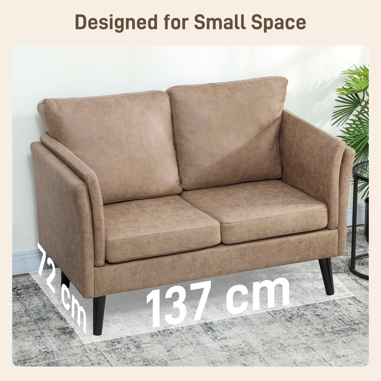 Leathaire Faux Leather 2 Seater Sofa 137cm Wide With Wooden Legs - Velmora