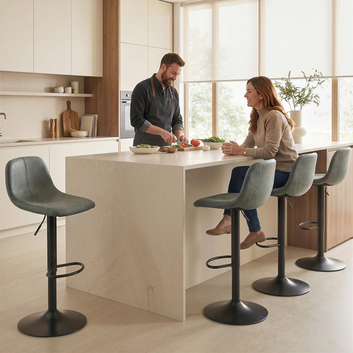 Leathaire Faux Leather Bar Stools in Set Of 2 With Footrest - Velmora