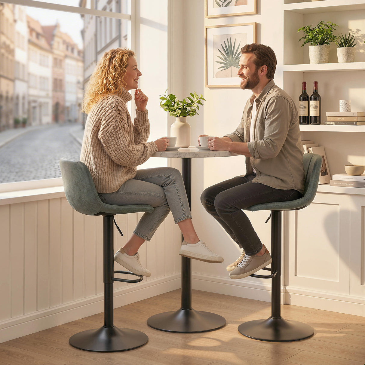 Leathaire Faux Leather Bar Stools in Set Of 2 With Footrest - Velmora