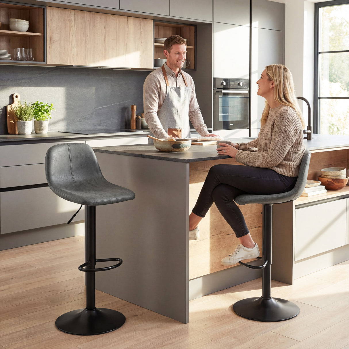 Leathaire Faux Leather Bar Stools in Set Of 2 With Footrest - Velmora