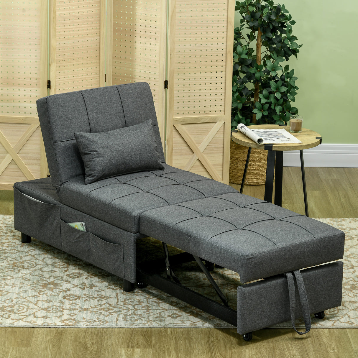 Linen Fabric 1 Seater Sofa Bed 65.5cm Wide With 1 Pillow - Velmora