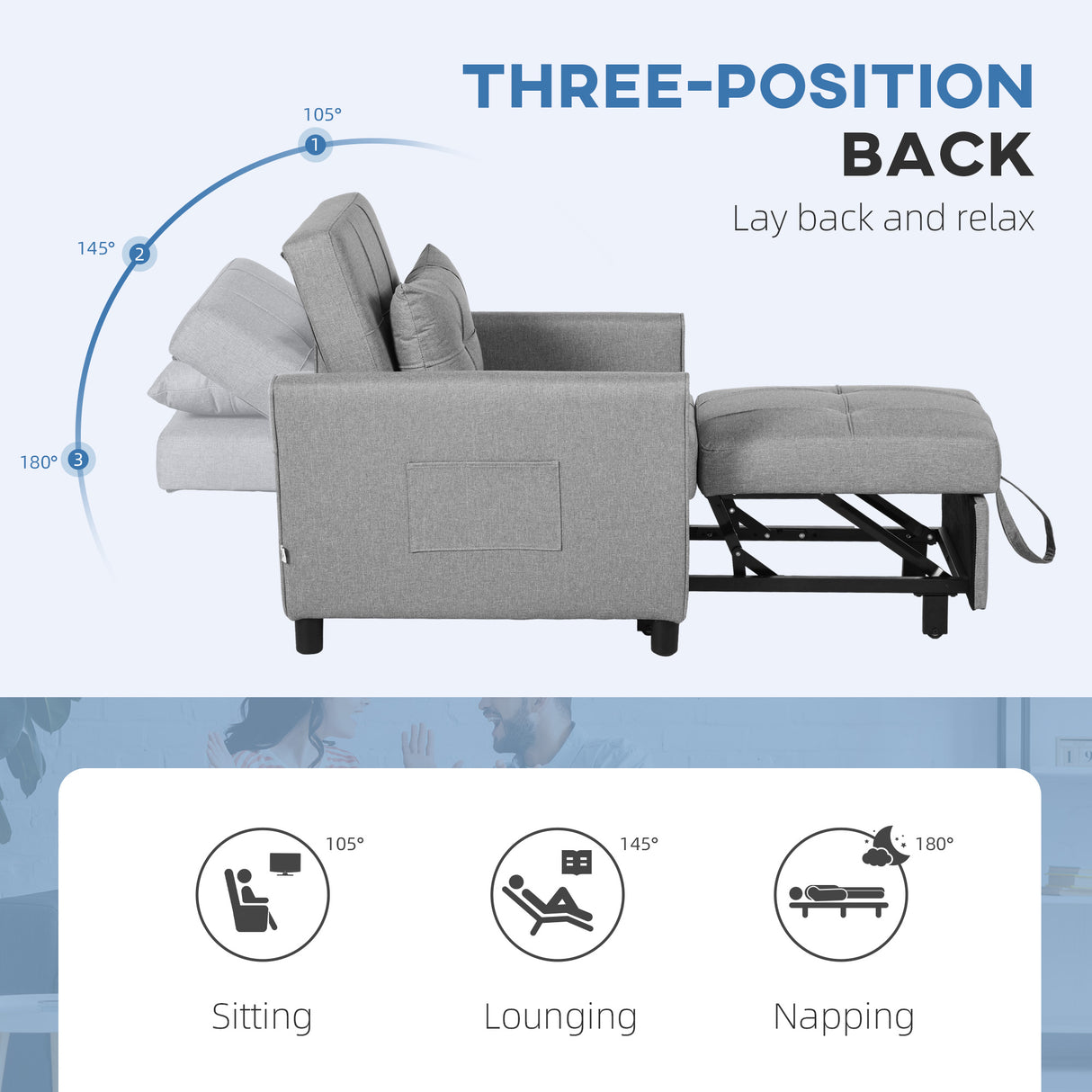 Linen Fabric 1 Seater Sofa Bed 69cm Wide With 1 Pillow - Velmora