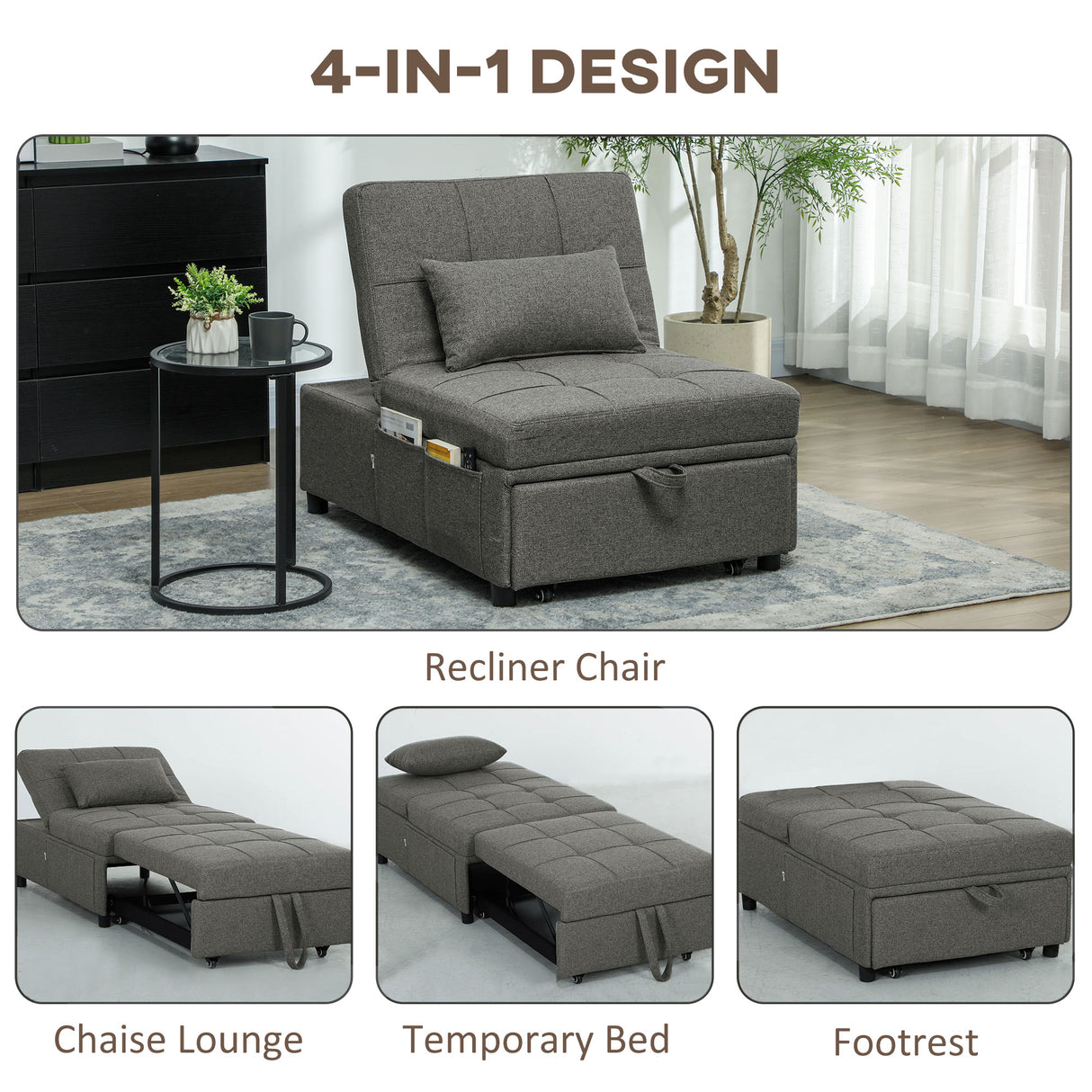 Linen Fabric 1 Seater Sofa Bed 72cm Wide With 1 Pillow - Velmora