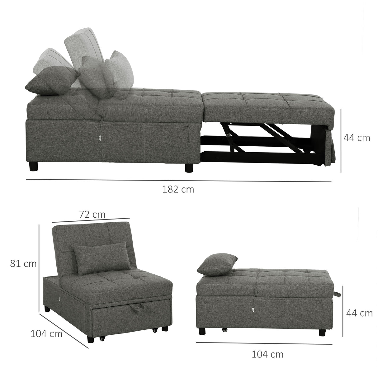 Linen Fabric 1 Seater Sofa Bed 72cm Wide With 1 Pillow - Velmora
