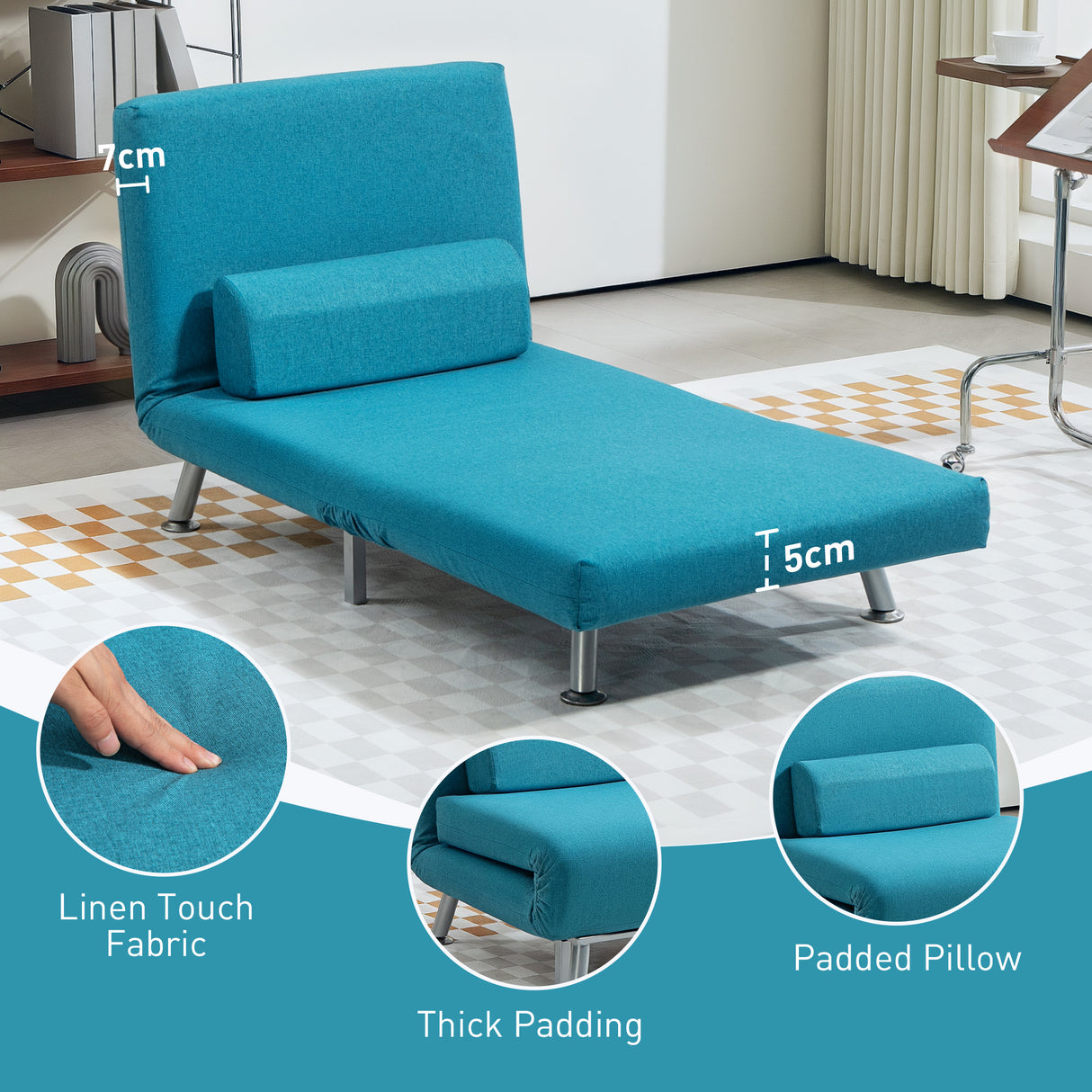 Linen Fabric 1 Seater Sofa Bed 75cm Wide With 1 Pillow - Velmora