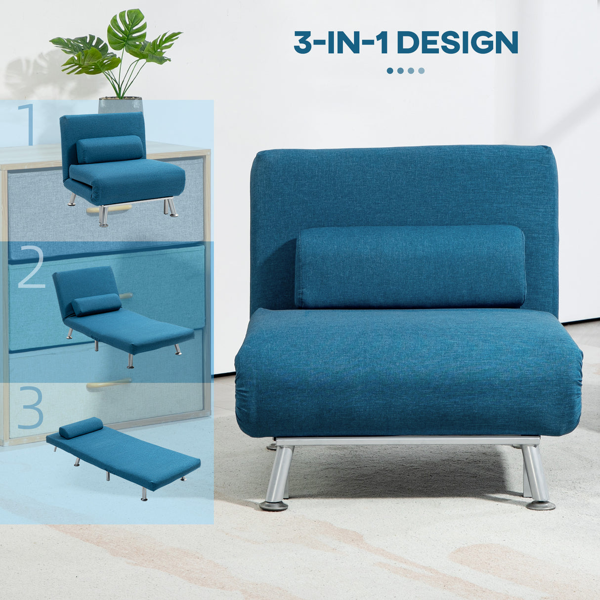Linen Fabric 1 Seater Sofa Bed 75cm Wide With 1 Pillow - Velmora
