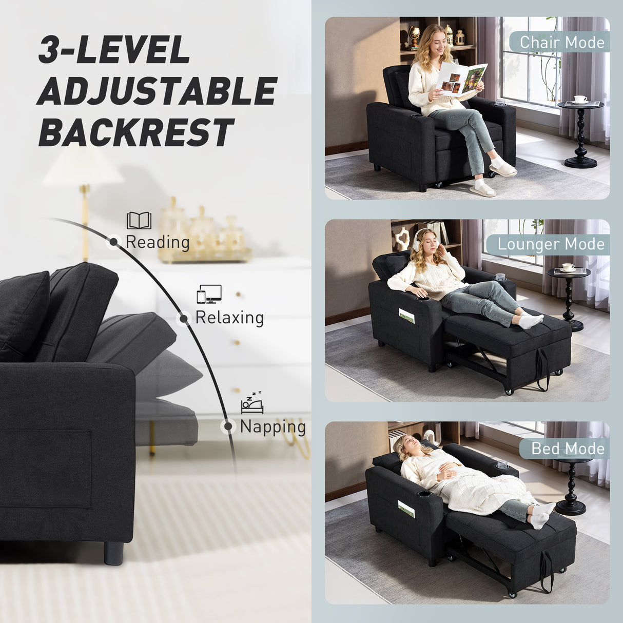 Linen Fabric 1 Seater Sofa Bed 95cm Wide With 1 Pillow - Velmora