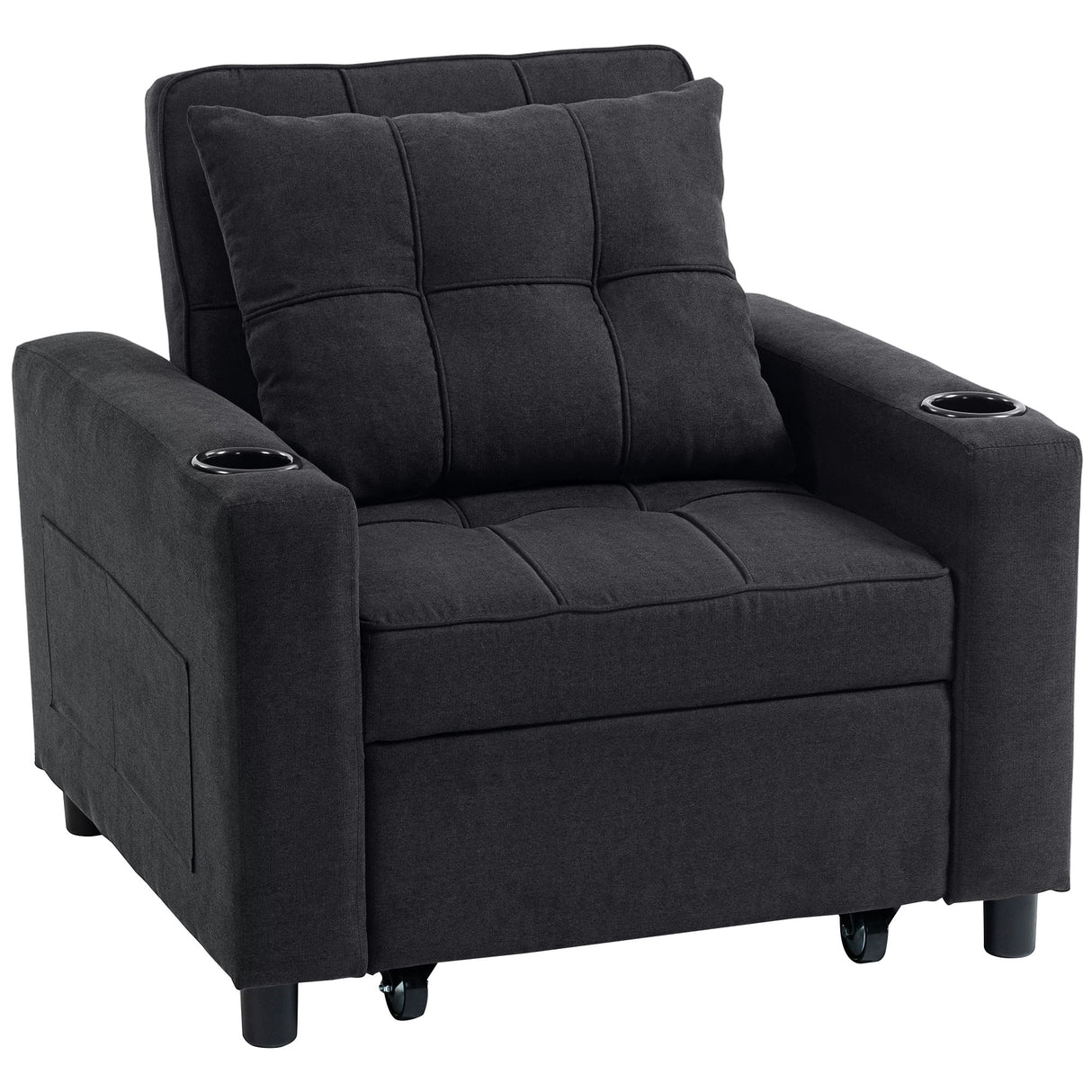 Linen Fabric 1 Seater Sofa Bed 95cm Wide With 1 Pillow - Velmora