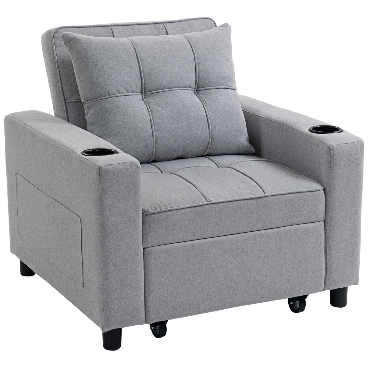 Linen Fabric 1 Seater Sofa Bed 95cm Wide With 1 Pillow - Velmora
