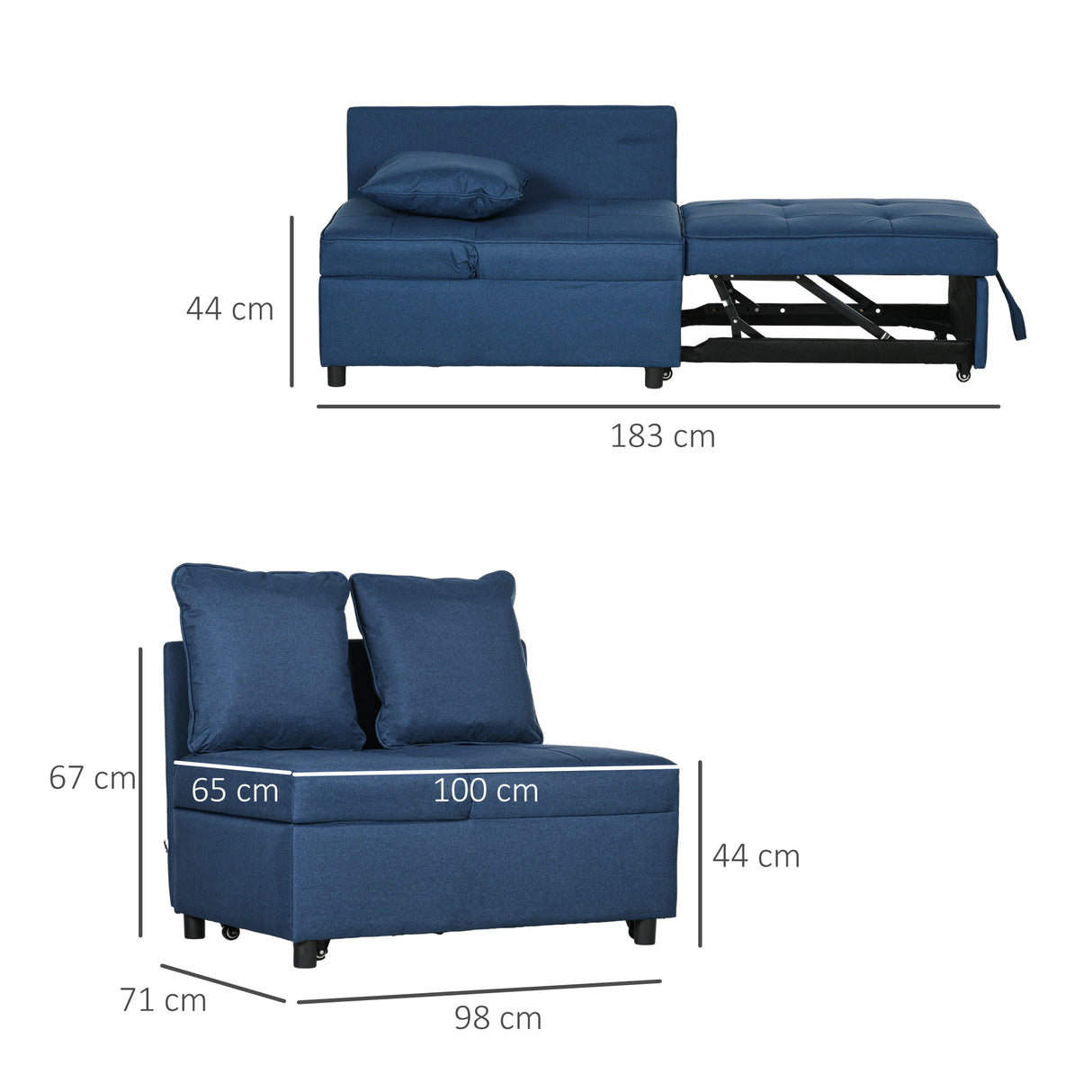 Linen Fabric 1 Seater Sofa Bed 98cm Wide With 2 Pillows - Velmora