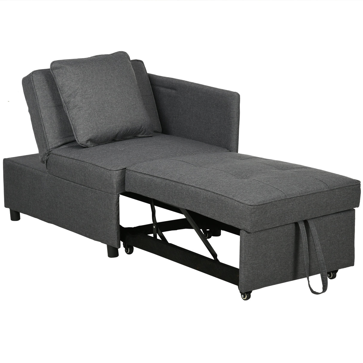 Linen Fabric 1 Seater Sofa Bed 98cm Wide With 2 Pillows - Velmora