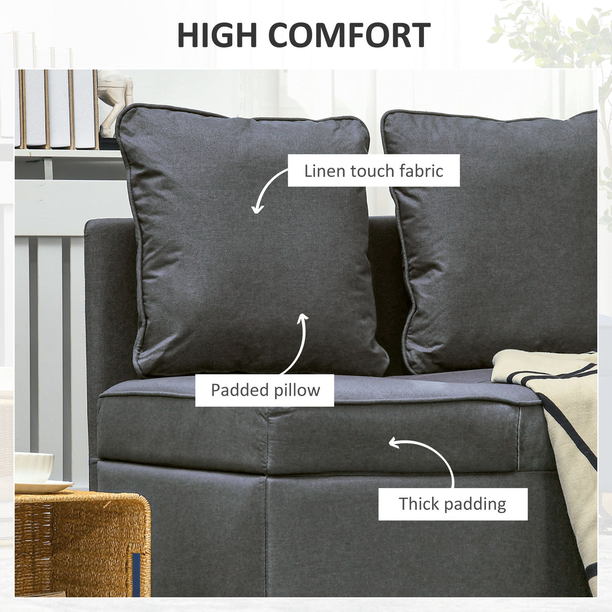 Linen Fabric 1 Seater Sofa Bed 98cm Wide With 2 Pillows - Velmora