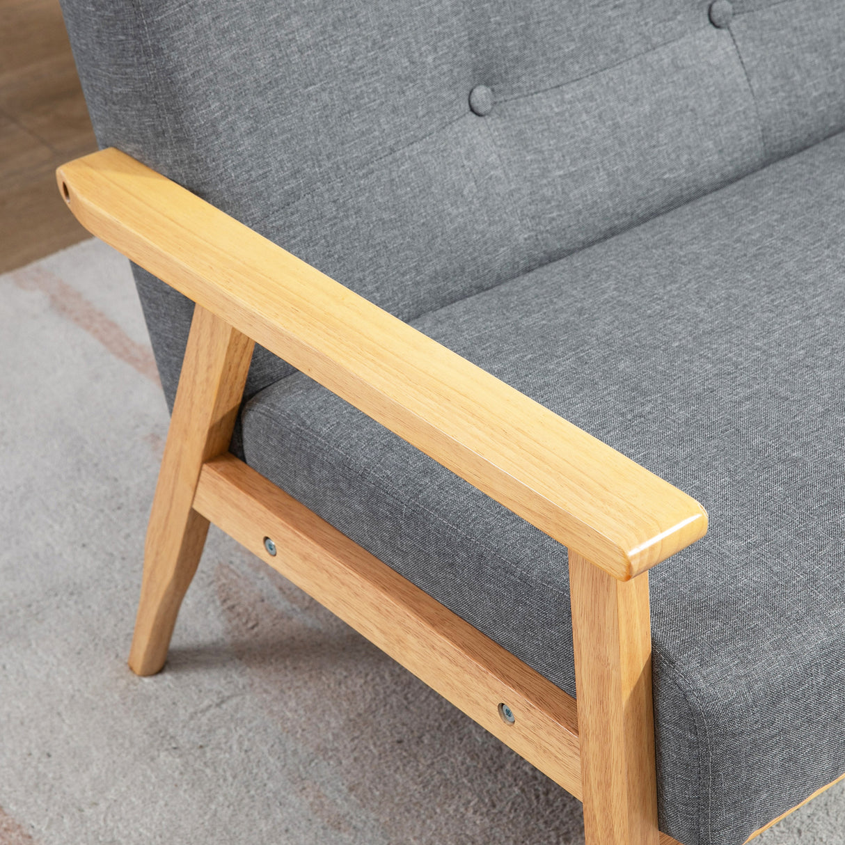 Linen Fabric 2 Seater Sofa 115cm Wide With Rubberwood Legs - Velmora