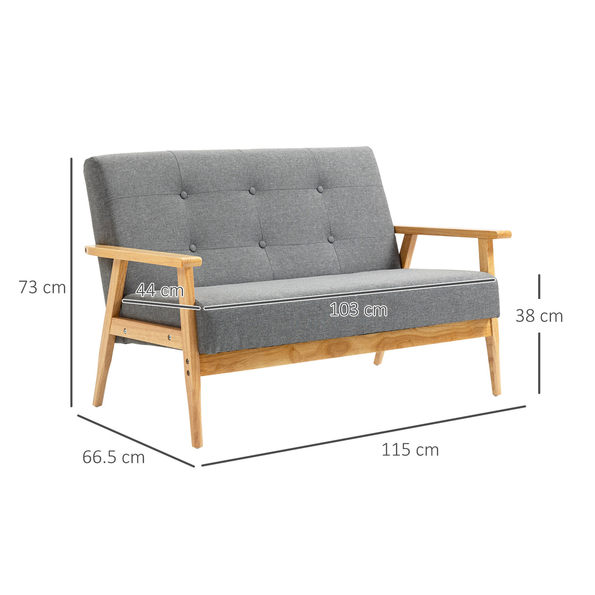 Linen Fabric 2 Seater Sofa 115cm Wide With Rubberwood Legs - Velmora