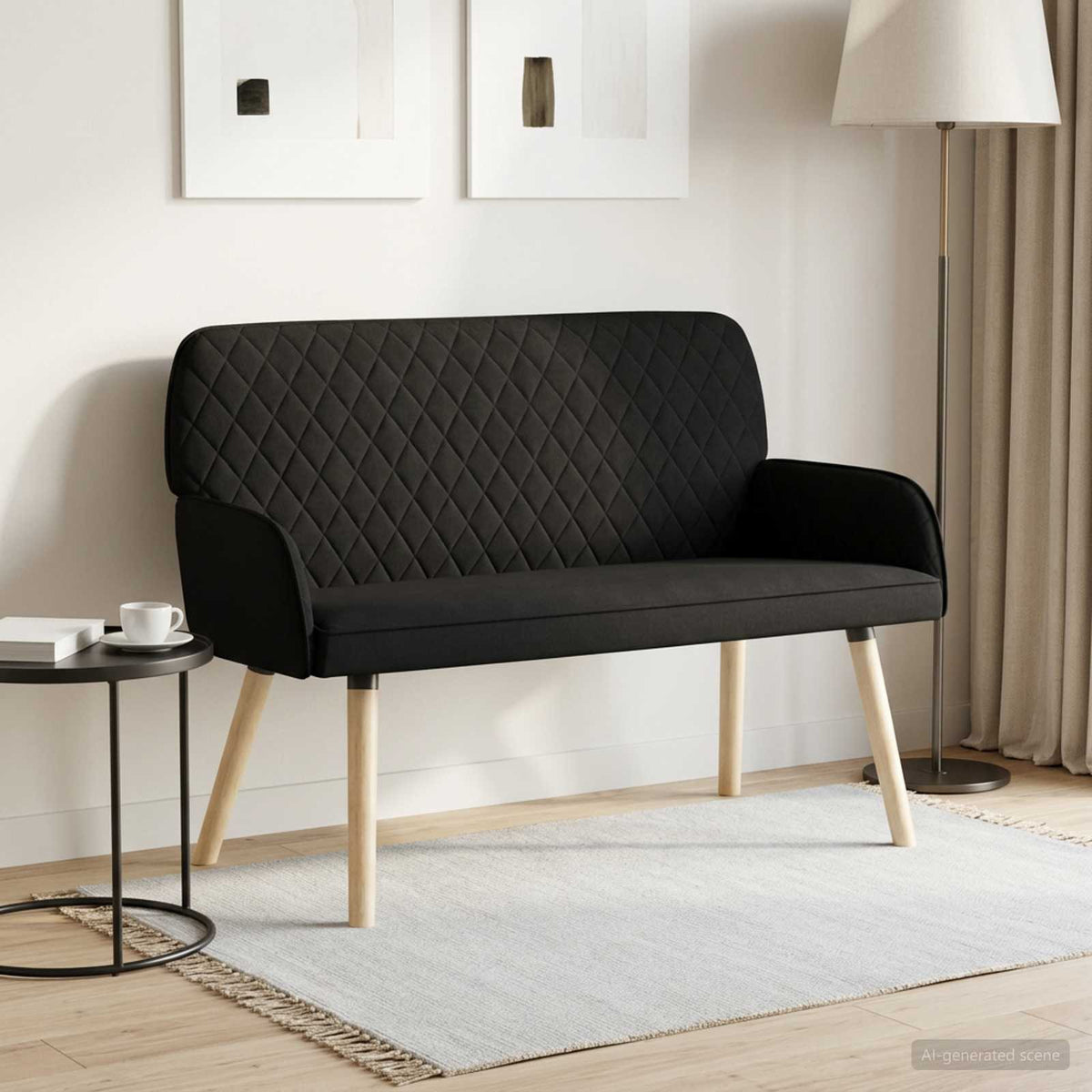 Linen Fabric 2 Seater Sofa 115cm Wide With Wooden Legs - Vantage Home